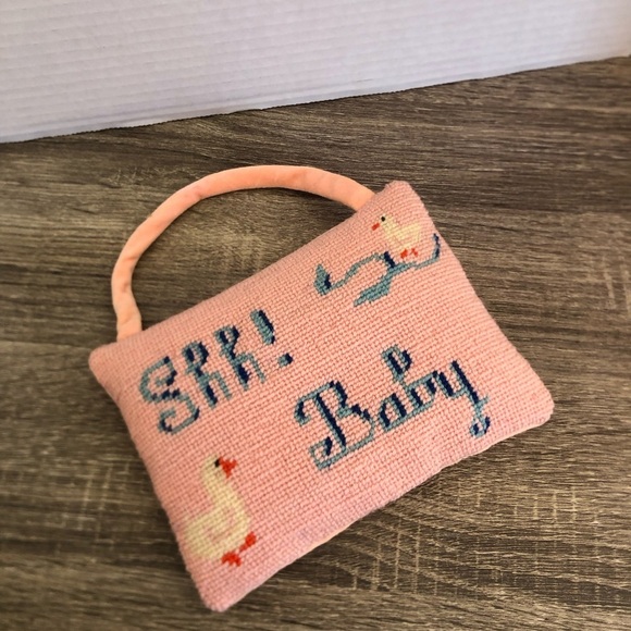 Vtg Pink Needlepoint SHH BABY Hanging - Picture 4 of 9